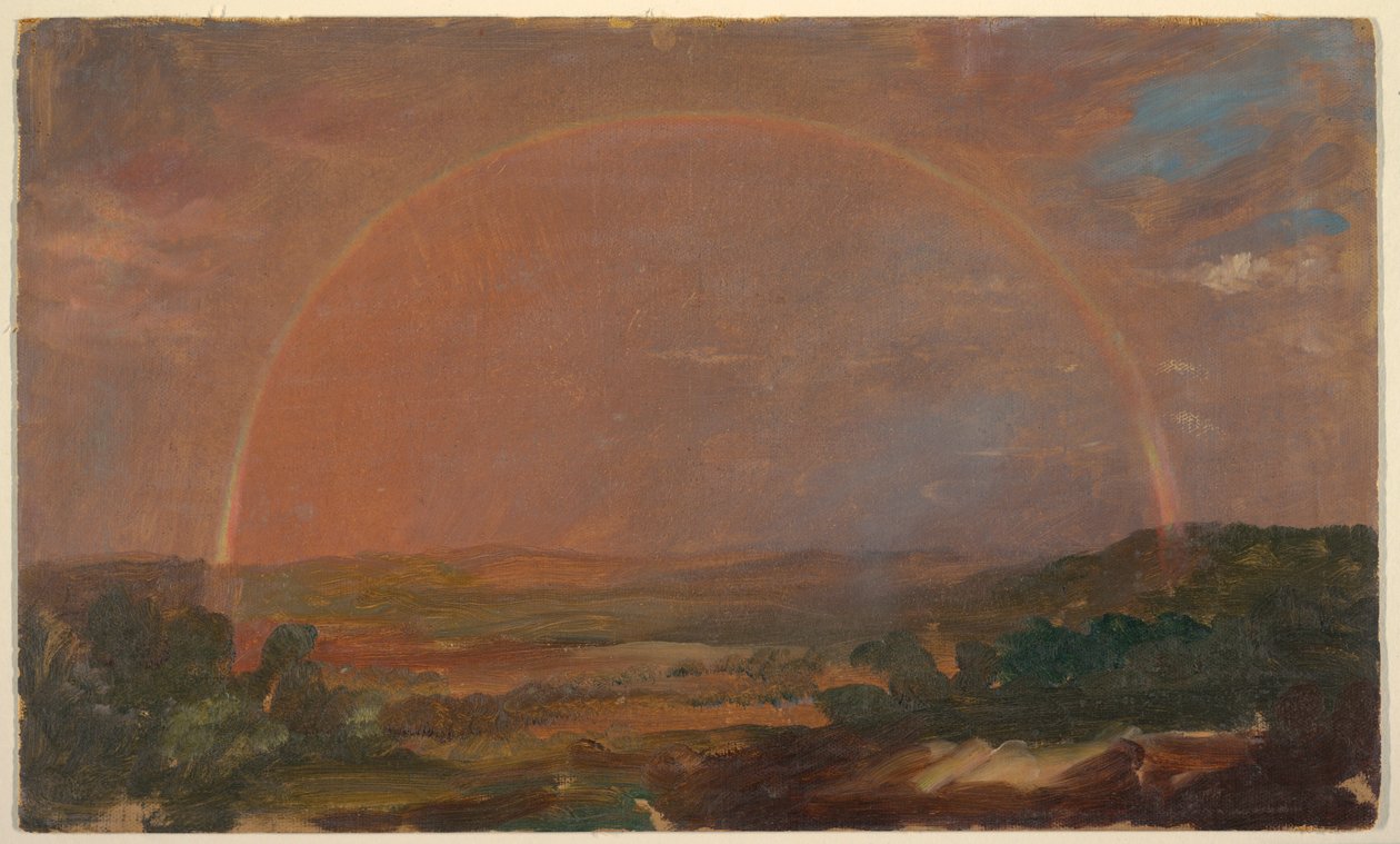 Duha nad kopcovitou krajinou od Frederic Edwin Church