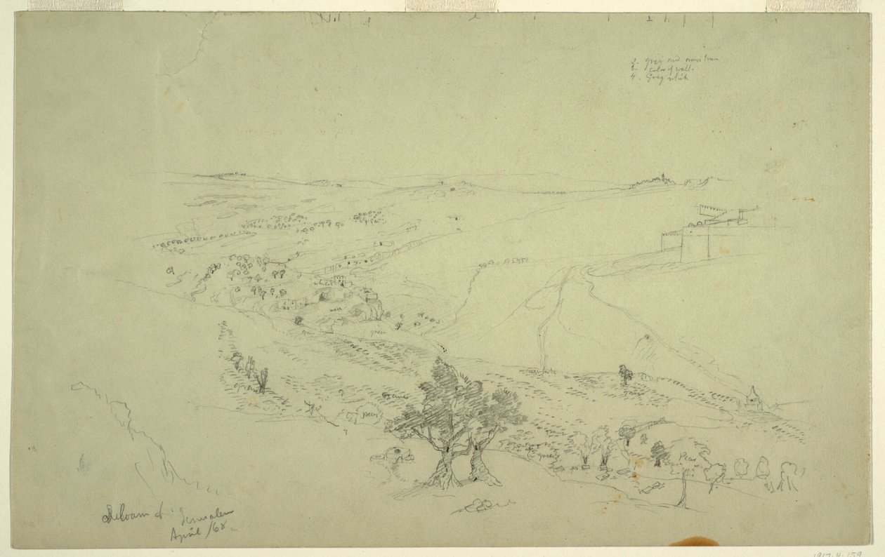 Siloam a Jeruzalém, jihovýchodní roh zdí při pohledu z Olivetské hory [Jeruzalém a Silwan, východní Jeruzalém, Izrael] od Frederic Edwin Church