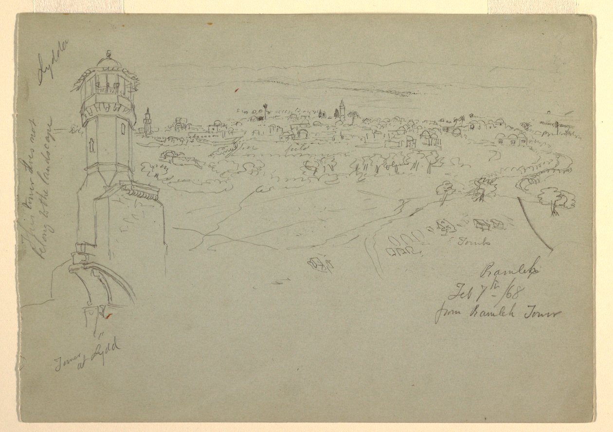 Pohled na věž v Lyddě, Palestina [Ramleh, Izrael] od Frederic Edwin Church