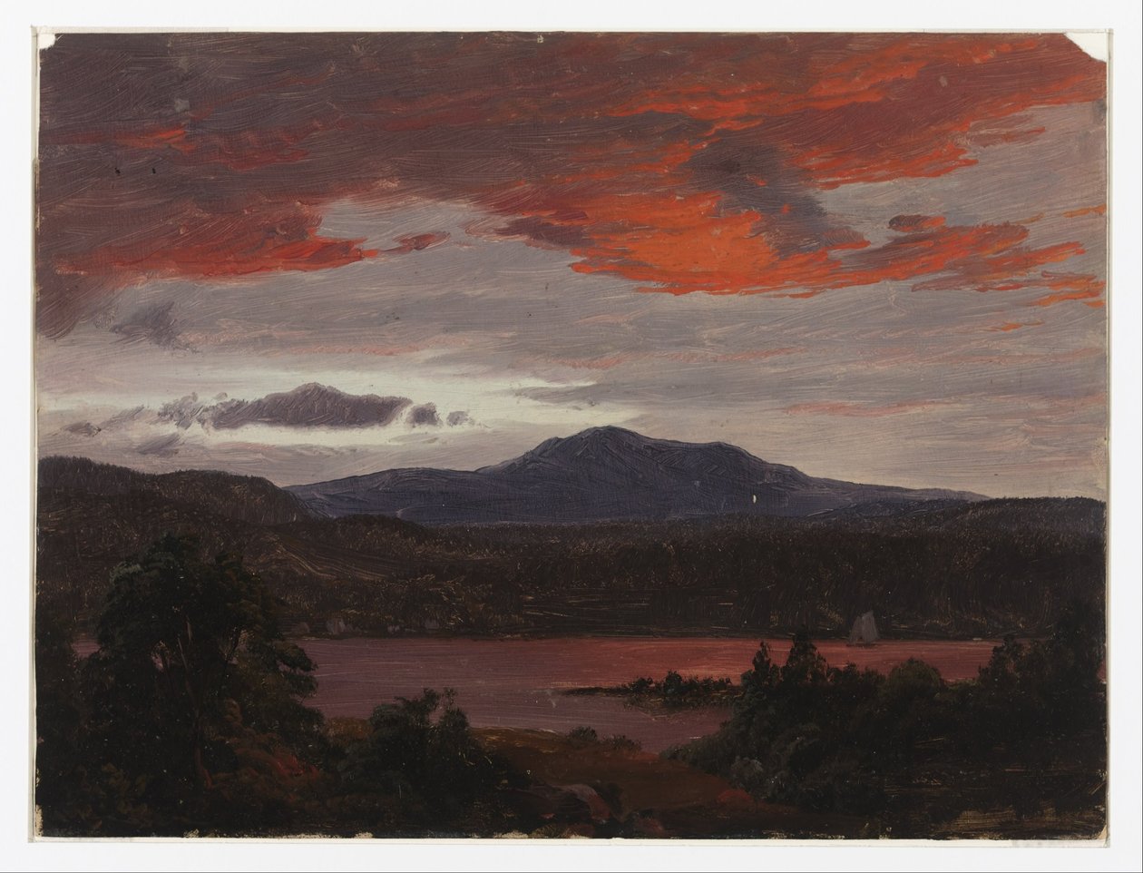 Rybník Turner Pond s vrcholy Pomola Peak a Baxter Peak, Maine. od Frederic Edwin Church