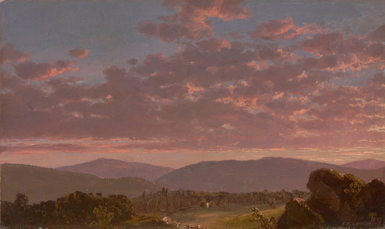 Soumrak v Catskills 1849 (olej na žíněné lepence) od Frederic Edwin Church