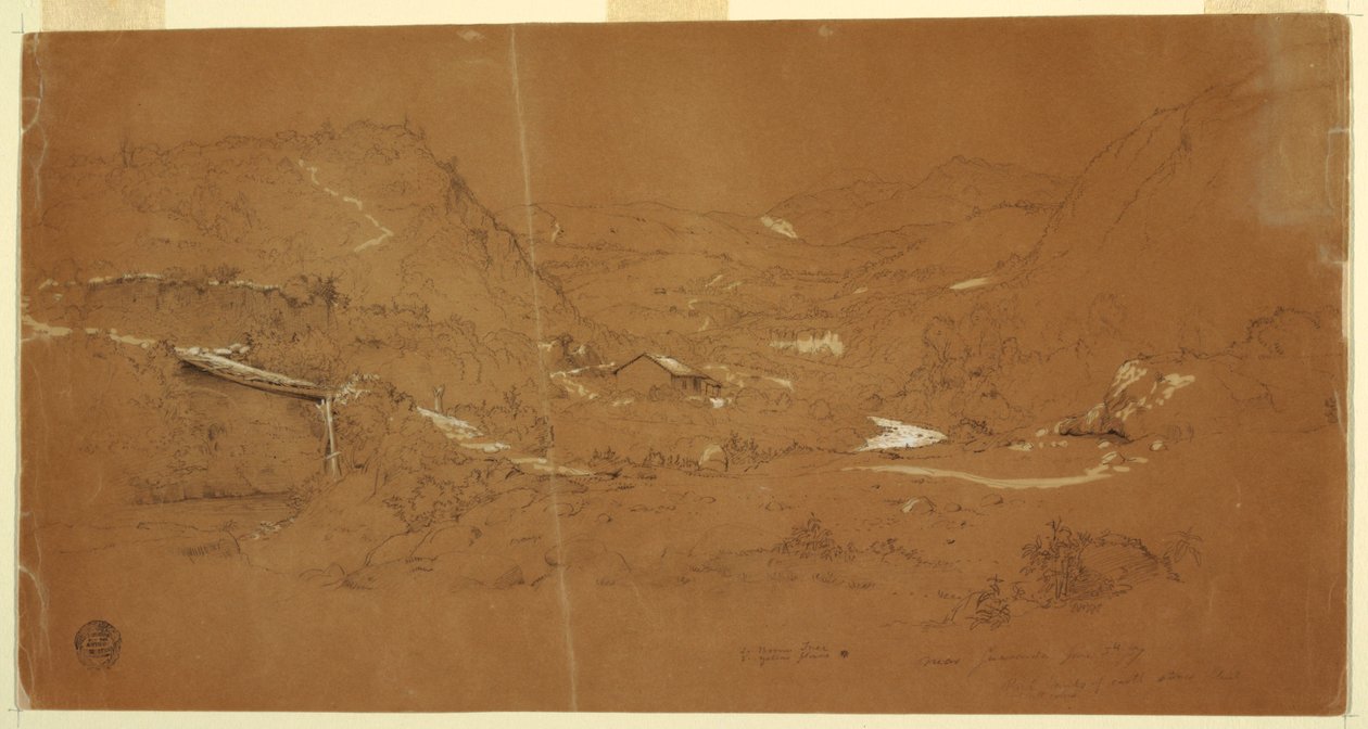 Údolí s mostem a domy, poblíž Guaranda, Ekvádor od Frederic Edwin Church