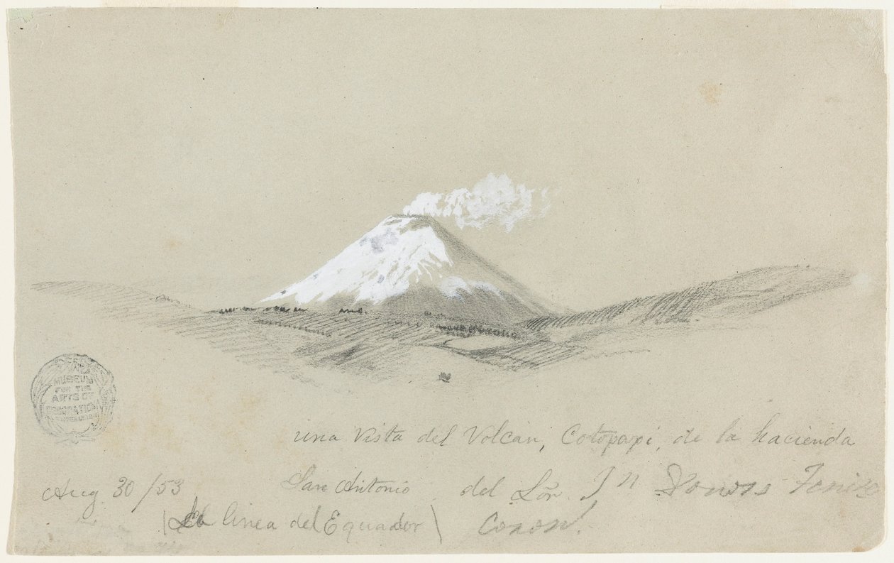 Pohled na Cotapaxi z Hacienda San Antonio, Ekvádor od Frederic Edwin Church