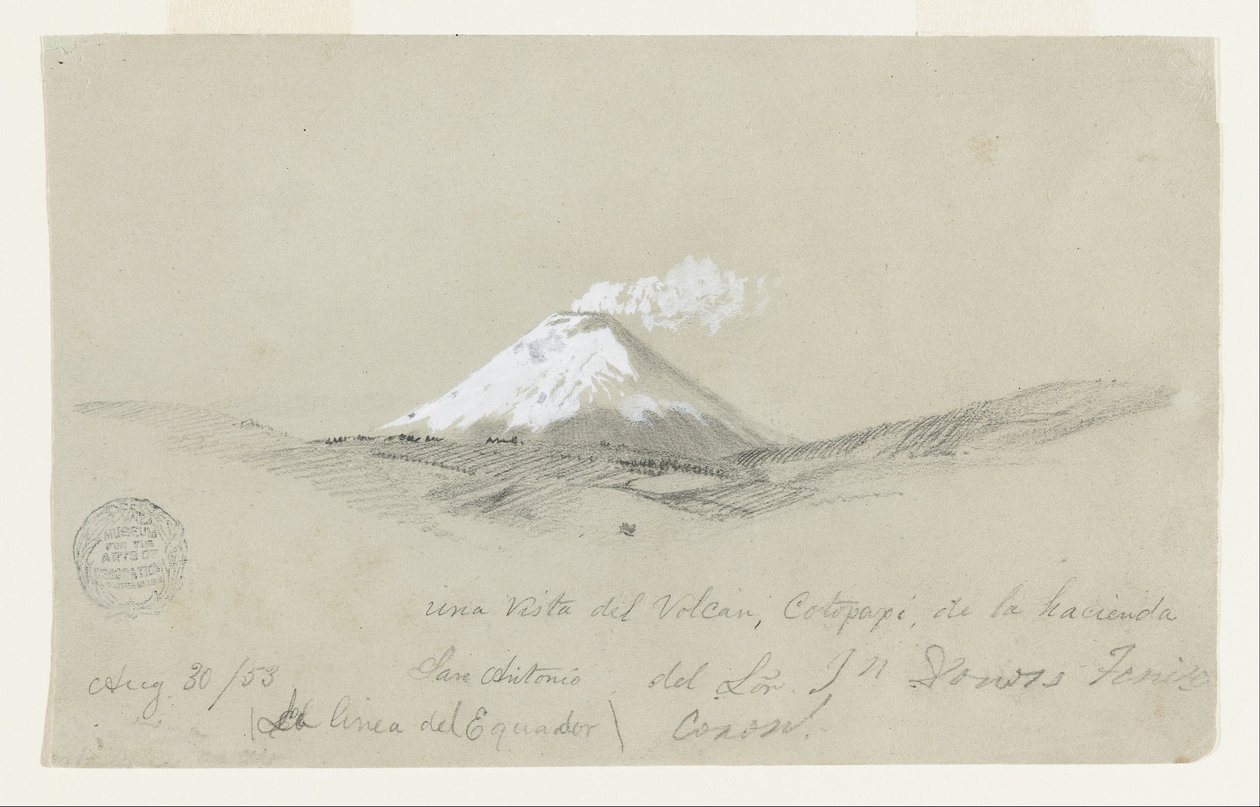 Pohled na Cotapaxi z haciendy San Antonio, Ekvádor od Frederic Edwin Church