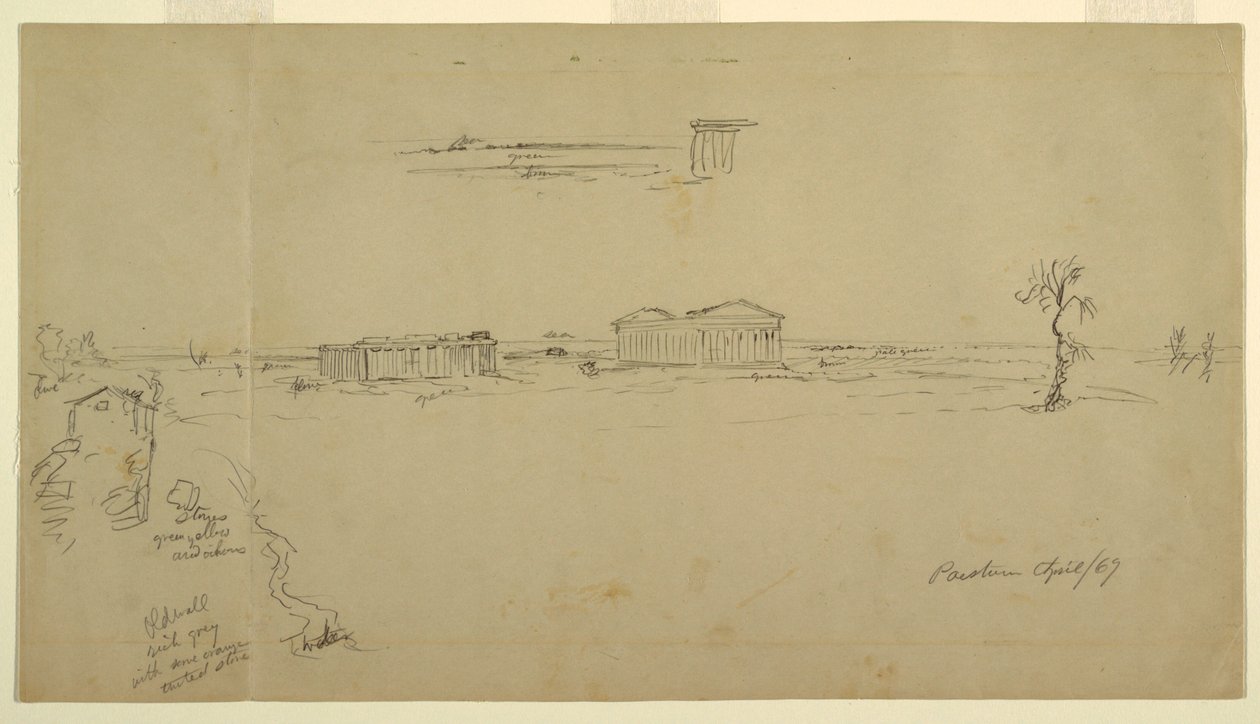 Pohledy na baziliku a Neptunův chrám, Paestum, Itálie od Frederic Edwin Church