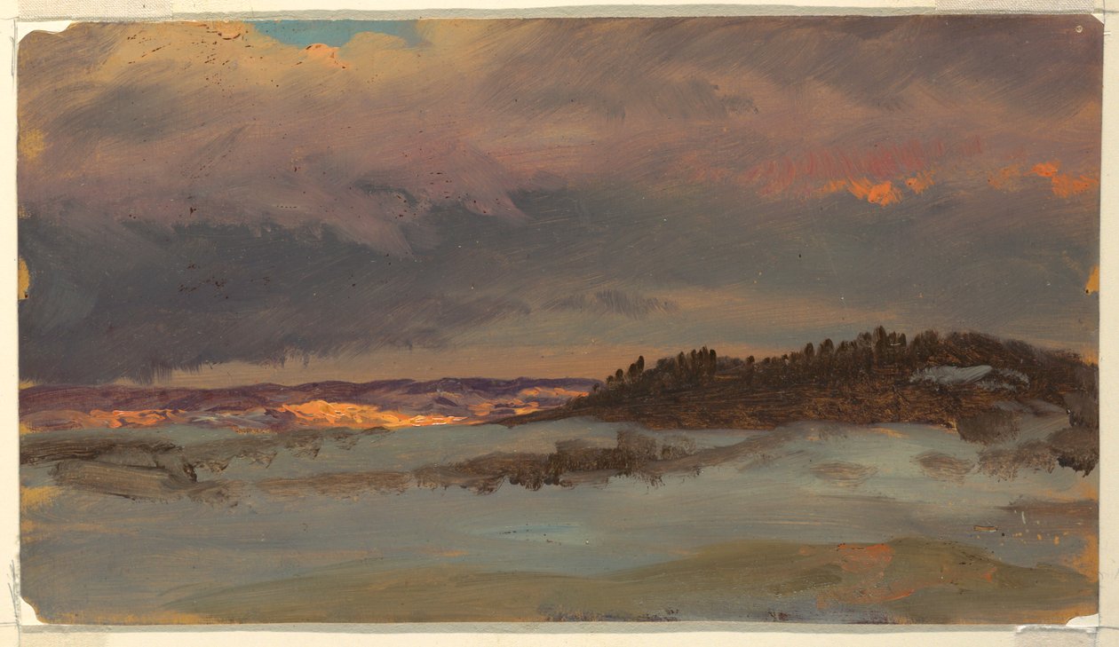Zimní krajina s Blue Hill při západu slunce, Hudson, New York od Frederic Edwin Church