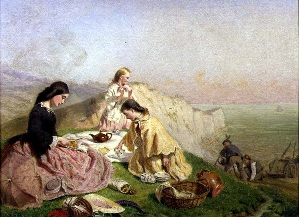 Piknik na vrcholu útesu (olej na plátně) od Frederic James Shields