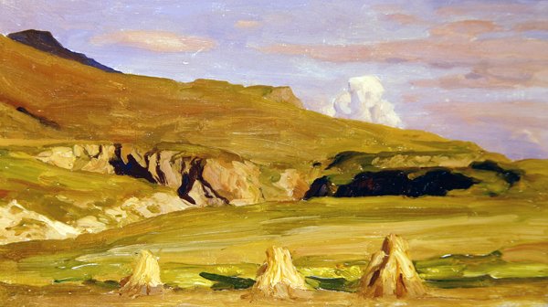 Kukuřičná pole (olej na panelu) od Frederic Leighton