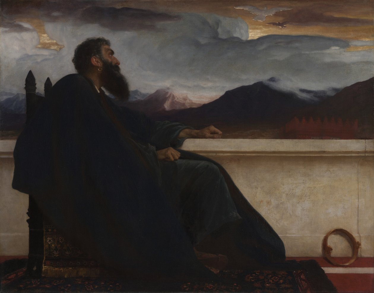 David: "Ach, kdybych měl křídla jako holubice! Pak bych odletěl a byl v klidu." Žalm 55:6, 1865 od Frederic Leighton