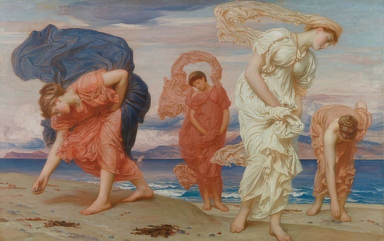 Řecké dívky sbírají oblázky na pláži. Kolem roku 1871 od Frederic Leighton