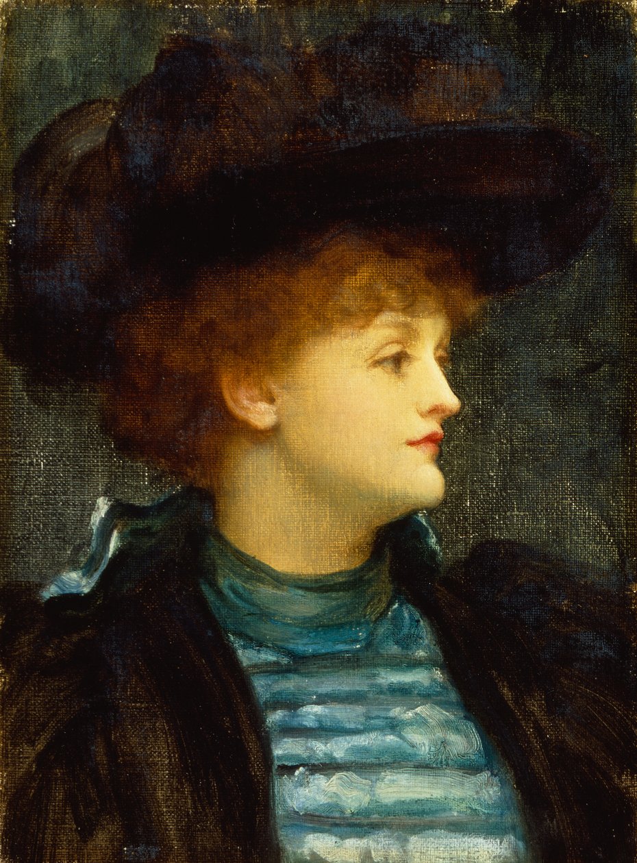 Portrét ženy v tyrkysových šatech s černým kabátem a kloboukem (olej na plátně) od Frederic Leighton
