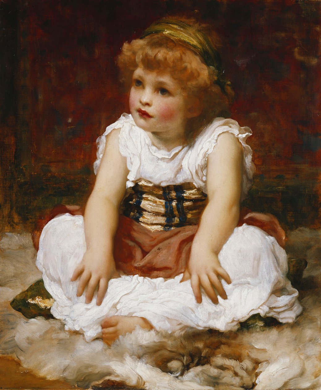 Portrét dívky sedící na koberci, od Frederic Leighton