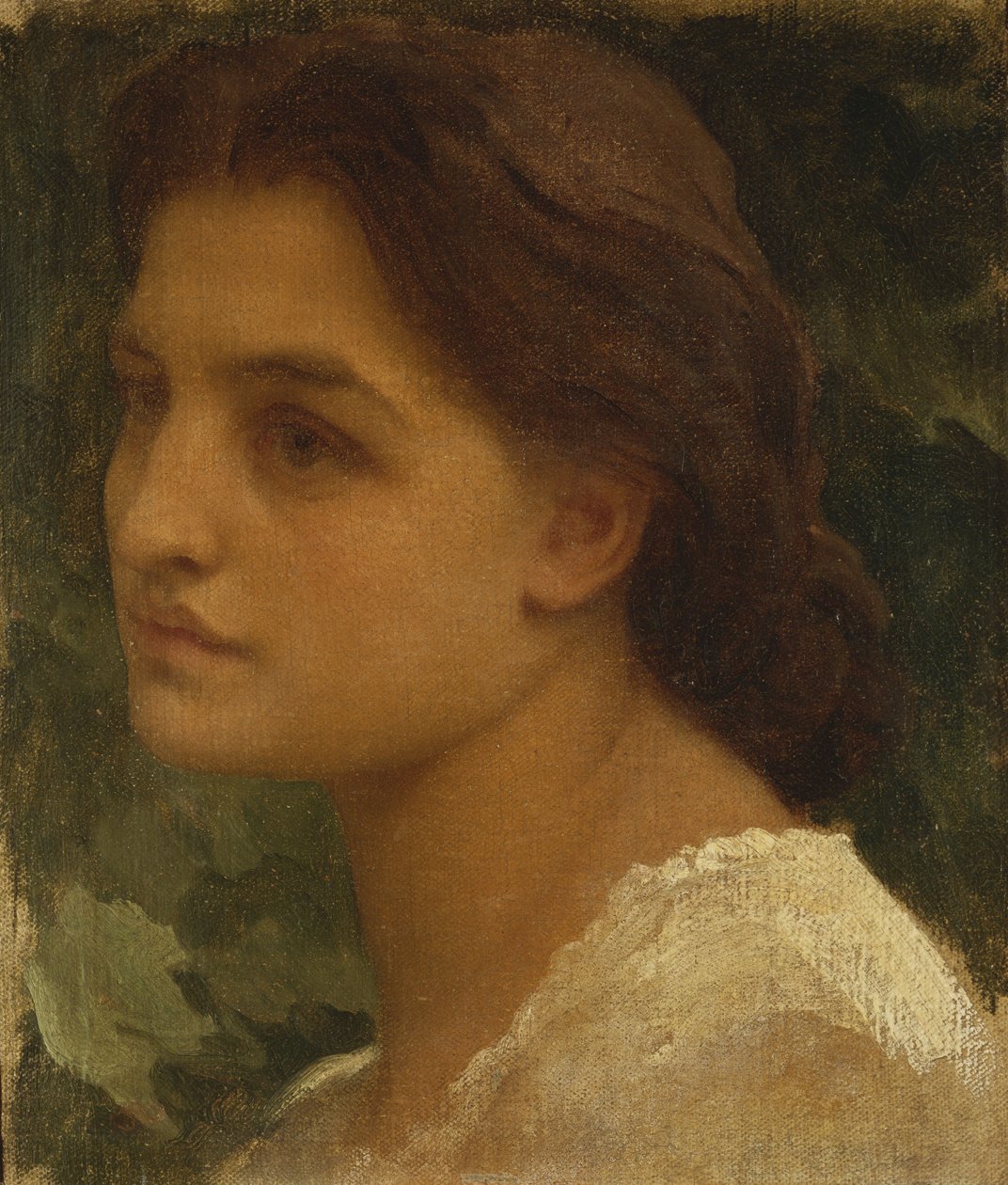 Portrét mladé dámy, malé poprsí, na sobě bílé šaty od Frederic Leighton