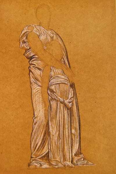 Study for the Dance (černobílá křída na papíře) od Frederic Leighton