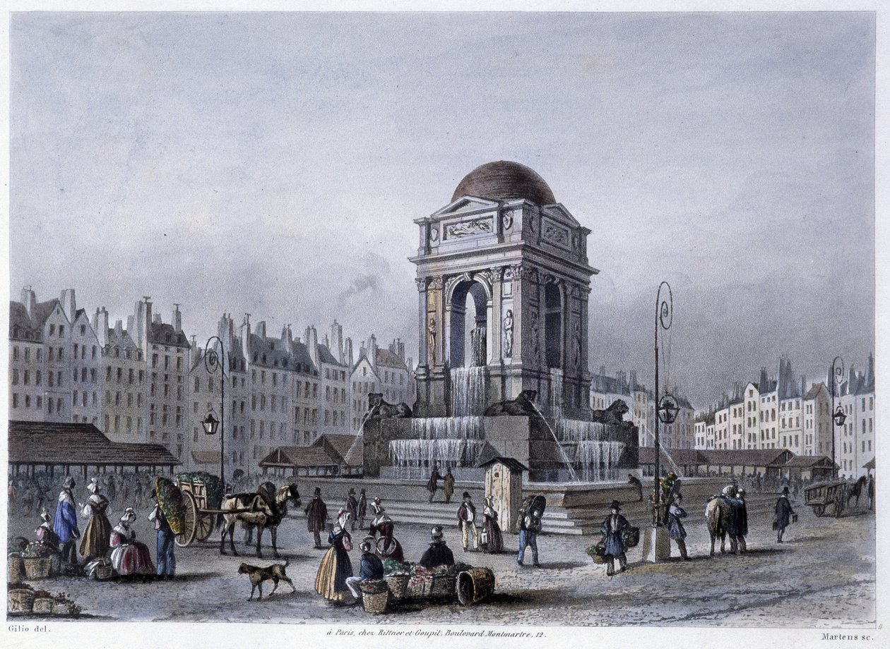 Fontaine des Innocents - v „“ Paříži v roce 1832“ od Martense od Frederic Martens