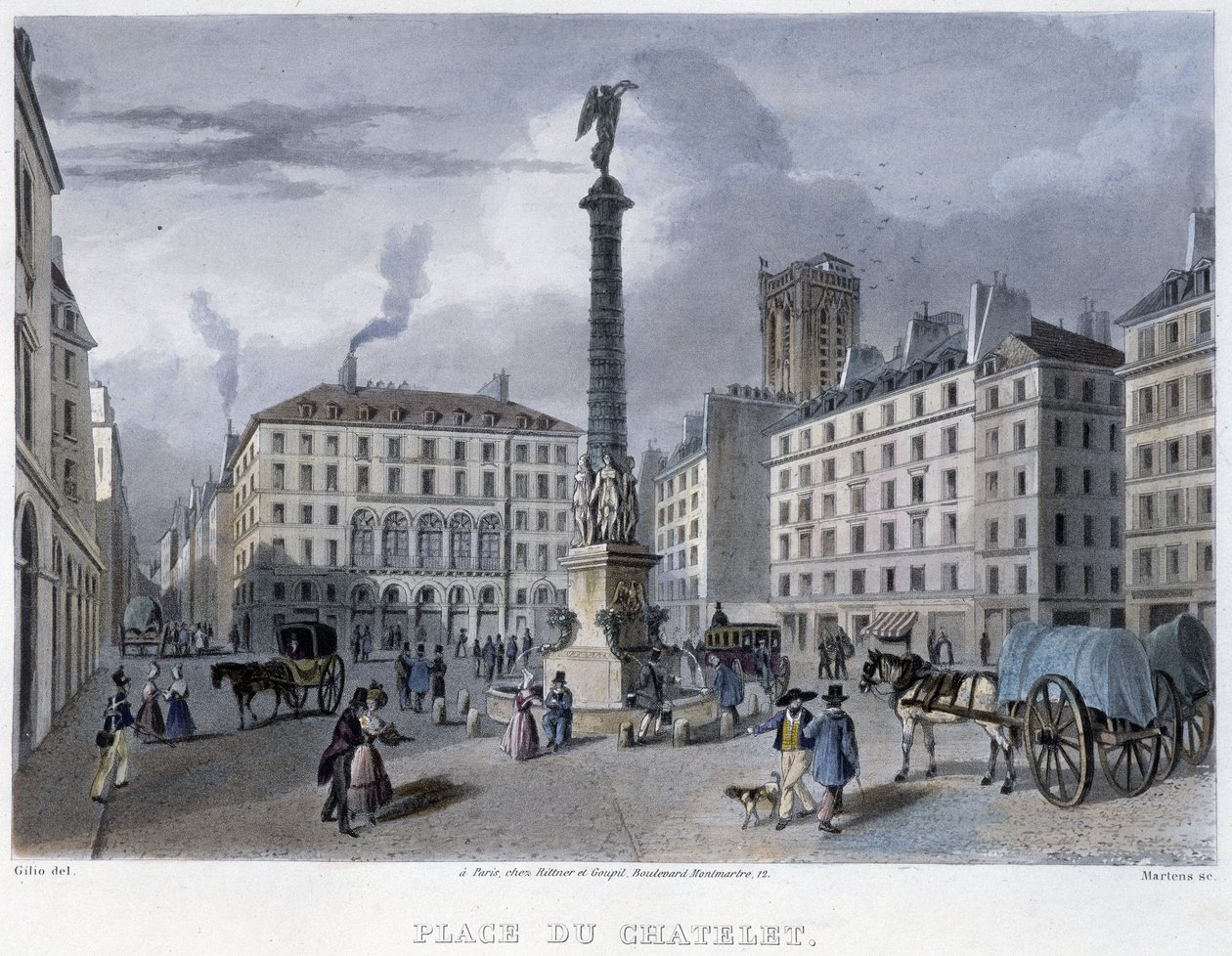 Place du Chatelet – v “”Paříži roku 1832” od Martense od Frederic Martens