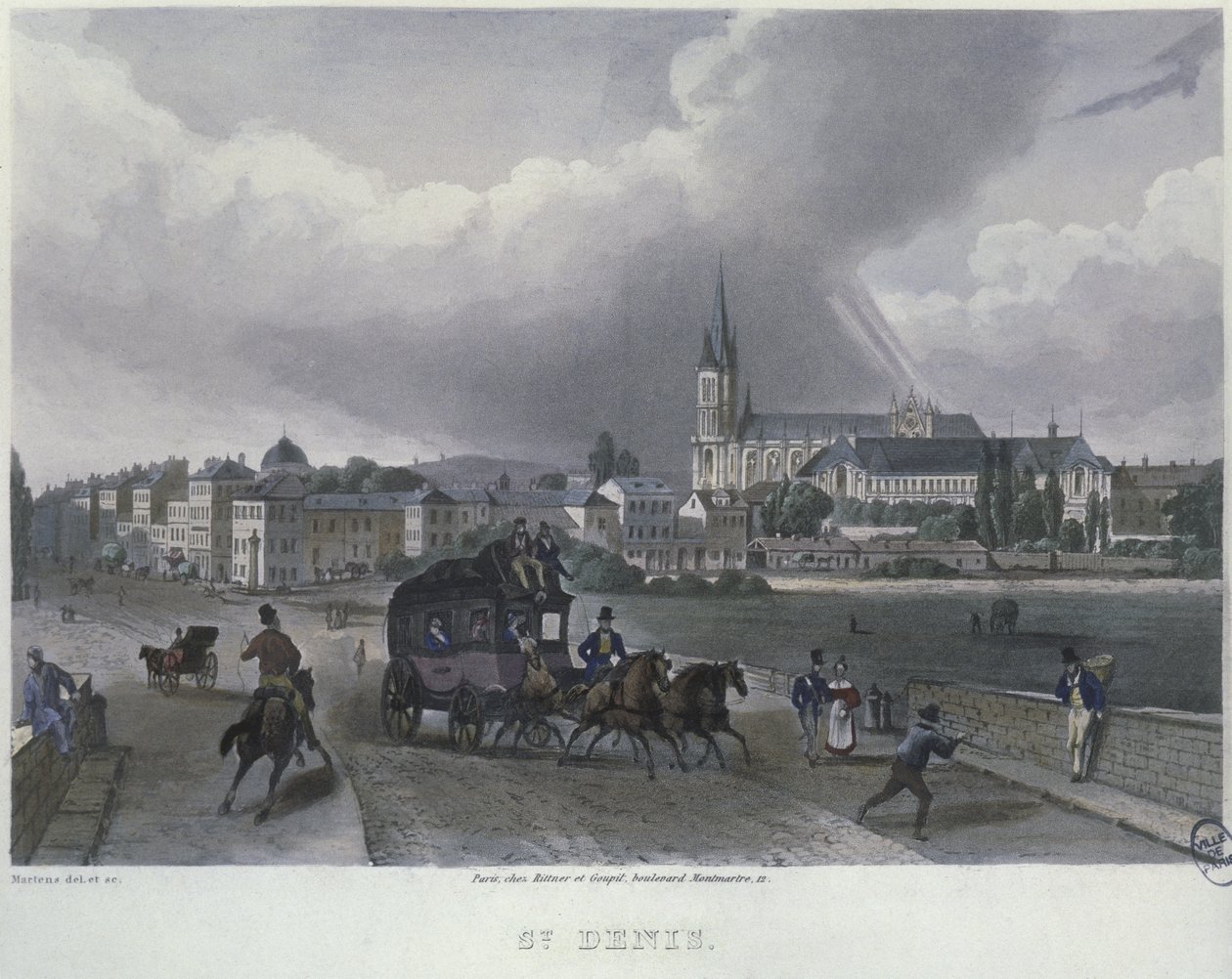 Město St. Denis, ryl Frederic Martens (1809-75) 1832 (barevná rytina) od Frederic Martens