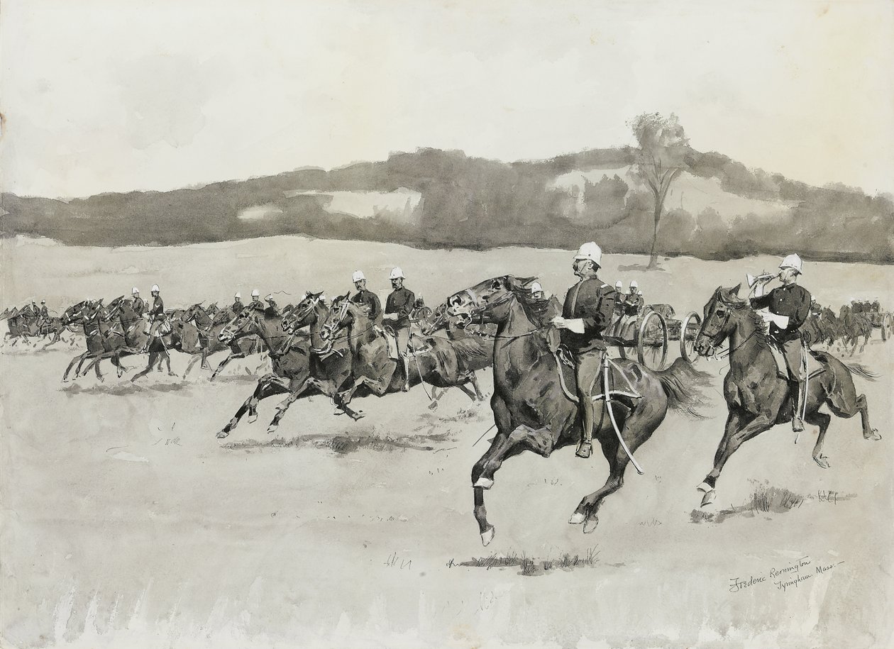 Baterie K ve společnosti Drill v Berkshire Hills, Massachusetts od Frederic Remington