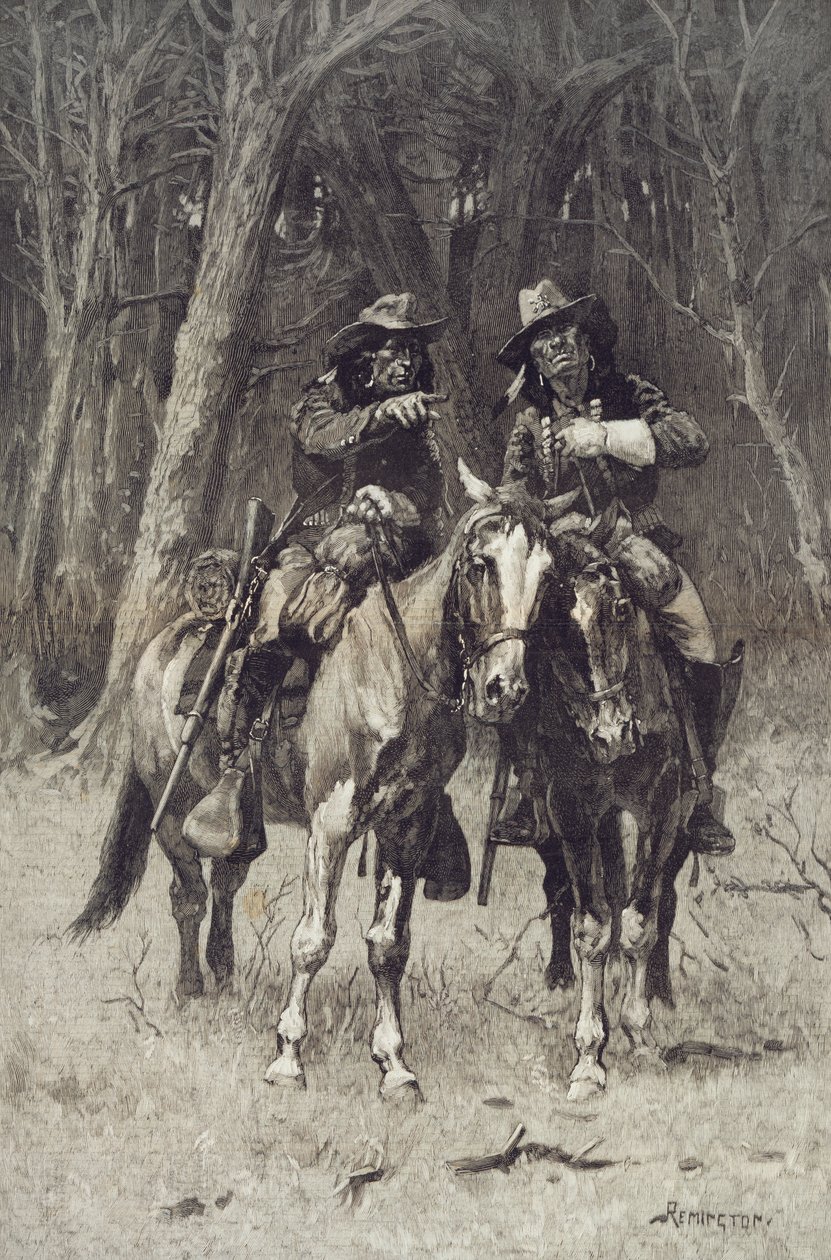 Cheyenne Scouts Patrolling the Big Timber of the North Canada, Oklahoma, 6. dubna od Frederic Remington