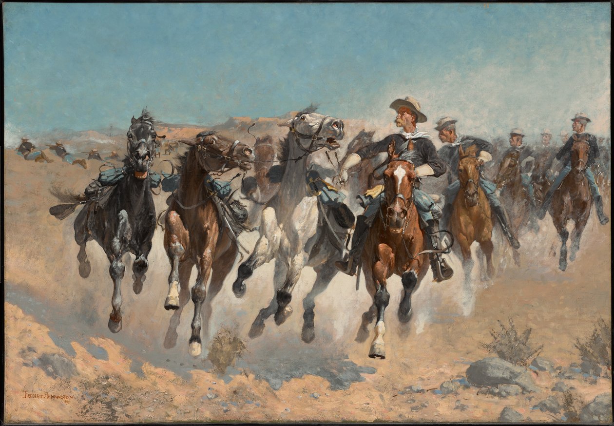 Sesedli: vojáci čtvrtého pluku přesouvají vedené koně od Frederic Remington