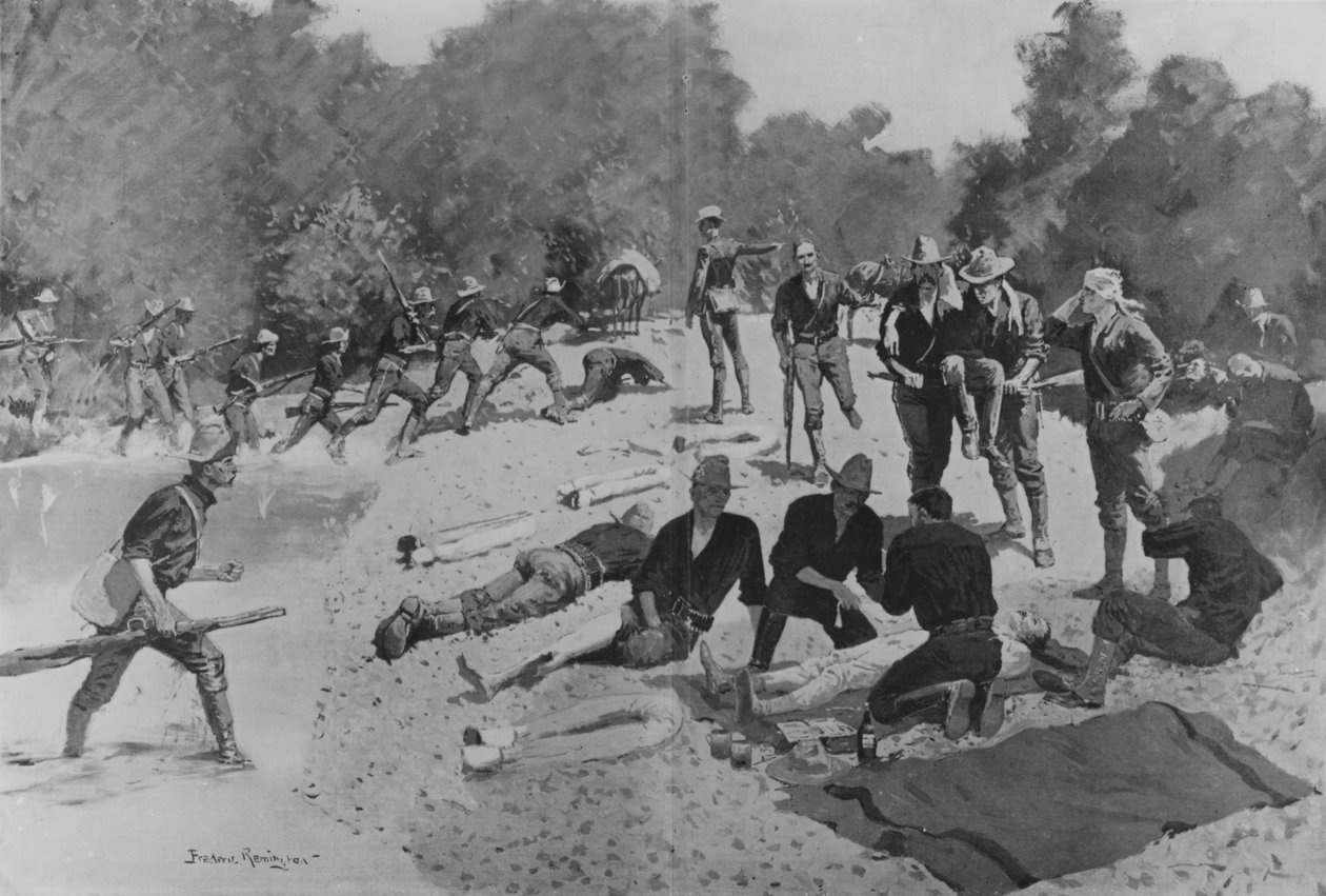 Polní nemocnice v „The Bloody Ford“ v San Juan Creek, 1898 od Frederic Remington