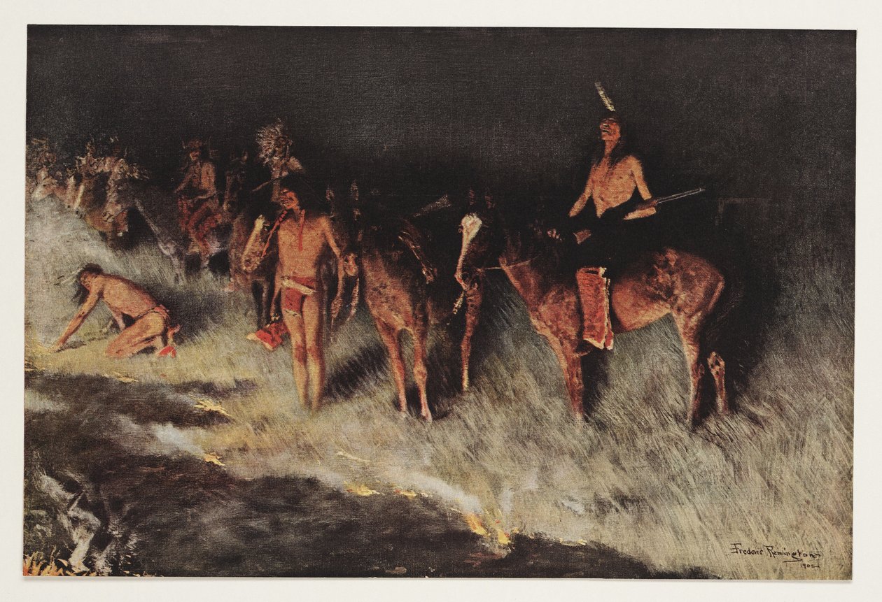 Fire on the Prairie, od Colliers Weekly, pub.1908 od Frederic Remington
