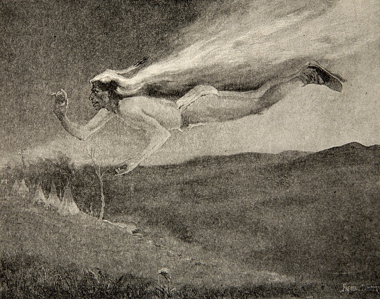 Zářivý jako Ishkoodah, kometa, Jako hvězda s ohnivými kadeřemi, z The Song of Hiawatha od Henryho Wadswortha Longfellowa (1807-82), hospoda. George G. Harrap und Company Ltd., 1911 od Frederic Remington
