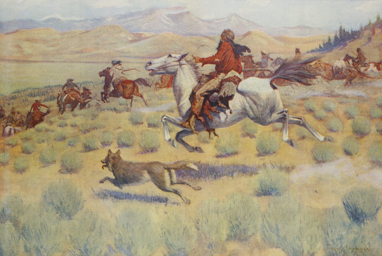 Hunting on the Prairie, od Colliers Weekly, pub.1904 od Frederic Remington