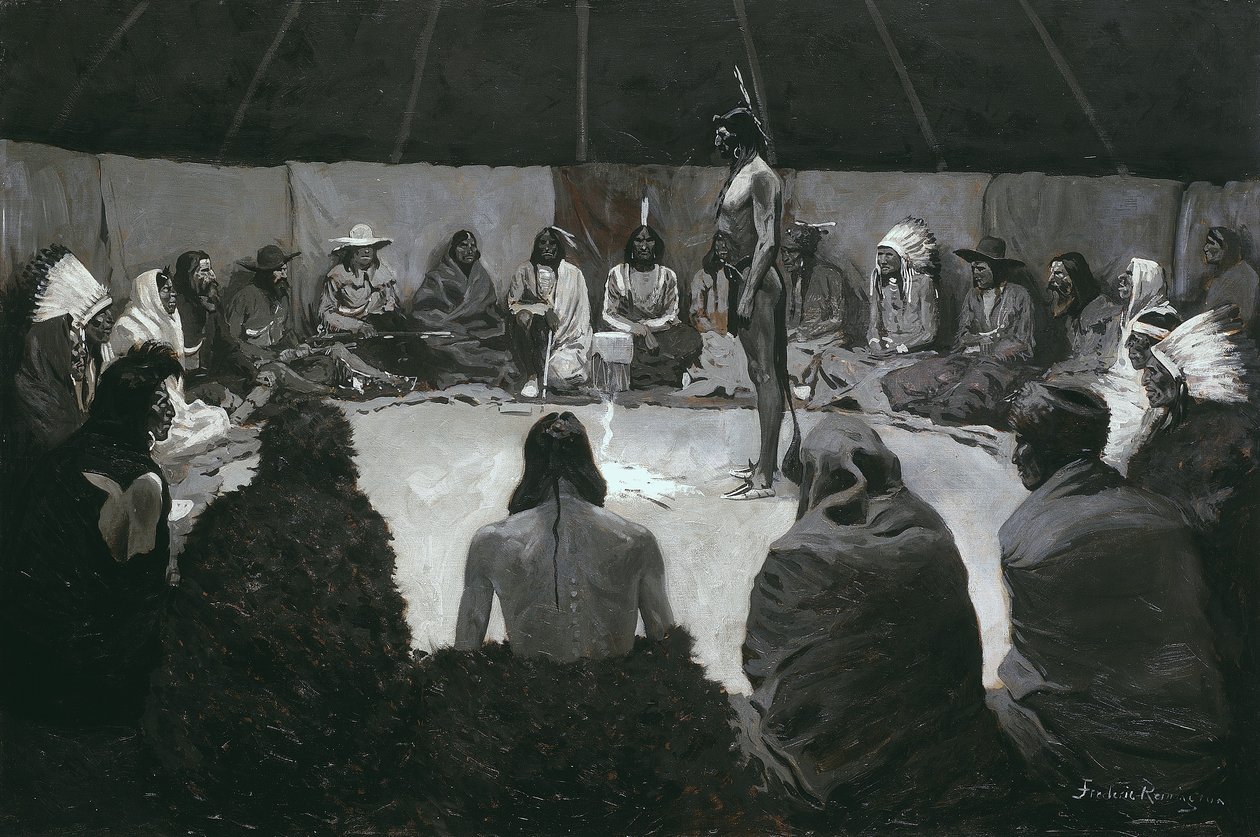 I Will Tell the White Man, cca 1900 (olej na plátně) od Frederic Remington