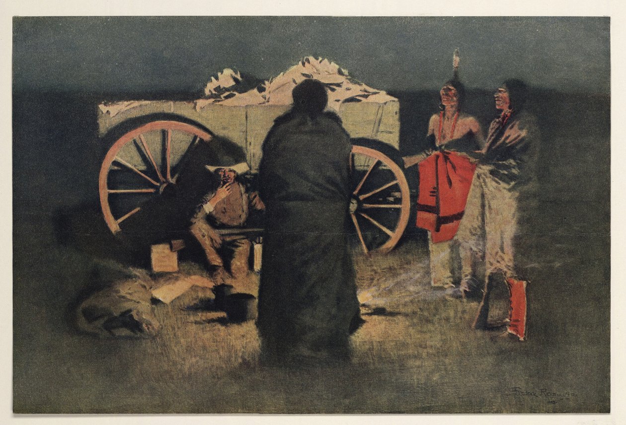 Noční tábor, hospoda. 1905 od Frederic Remington