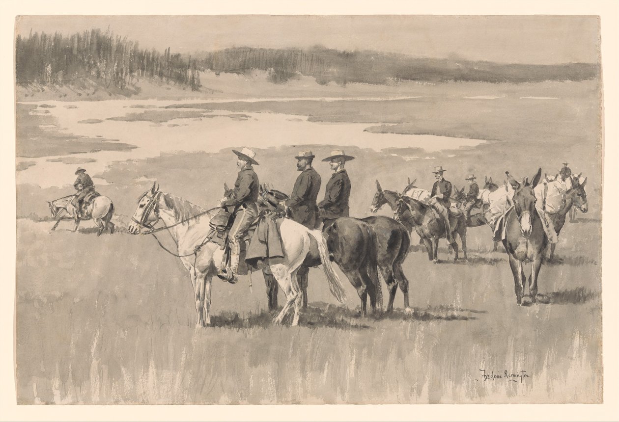 U pramenných toků - Burgess nachází brod od Frederic Remington