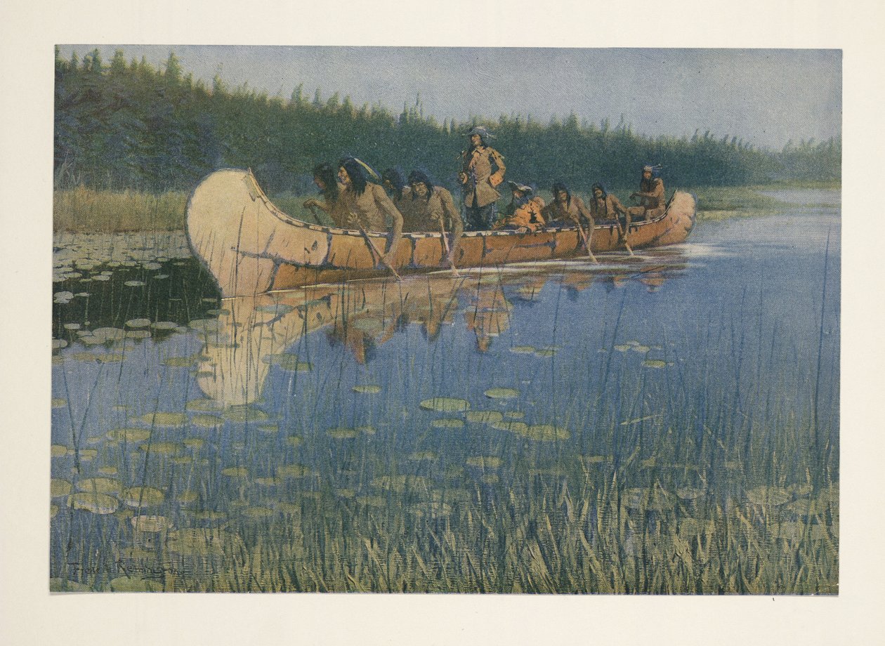 Pierre-Esprit Raddison (1636 - 1710), z Colliers Weekly, hospoda. 1906 od Frederic Remington