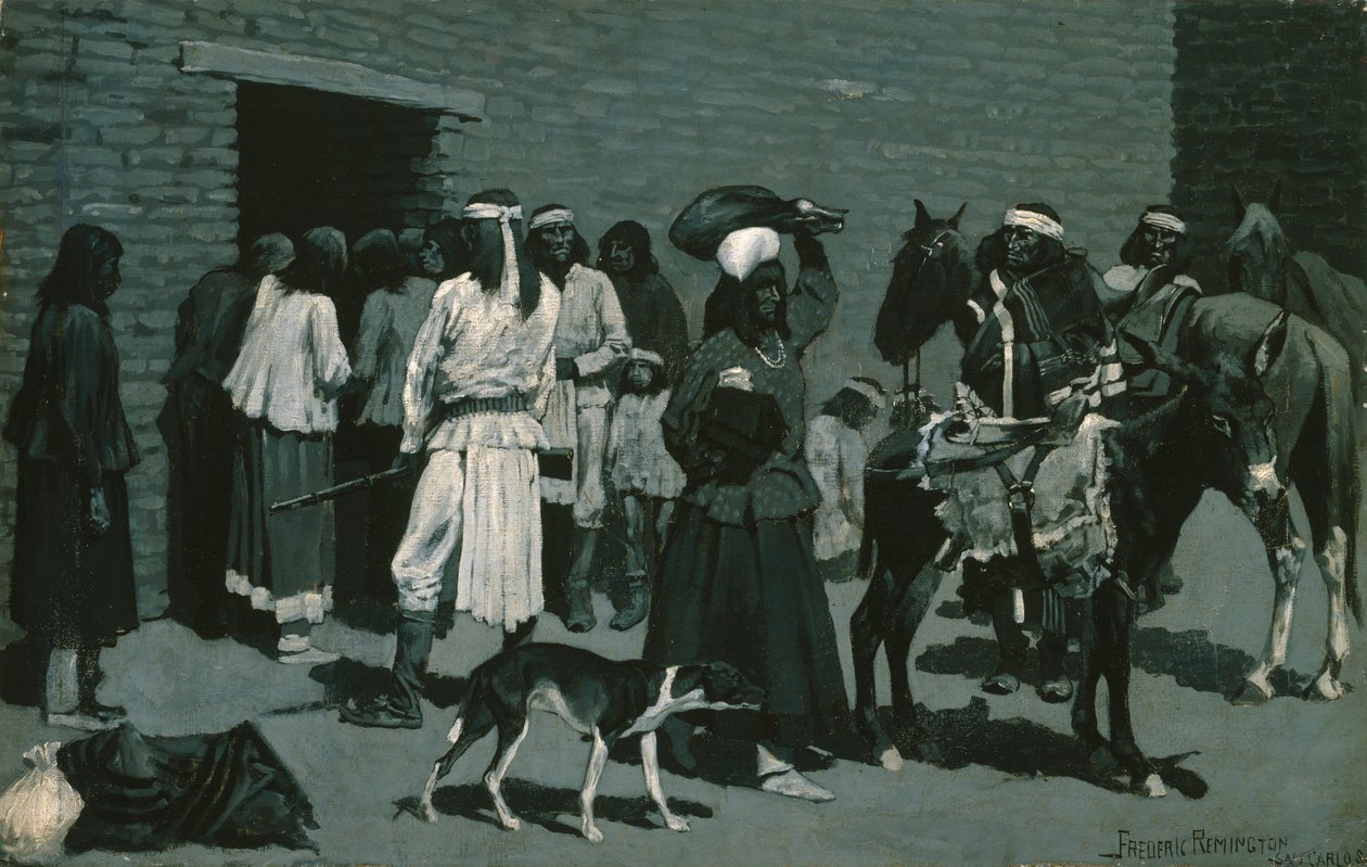 Pueblo Indian Village (distribuce hovězího v San Carlos Agency) kolem roku 1889 od Frederic Remington