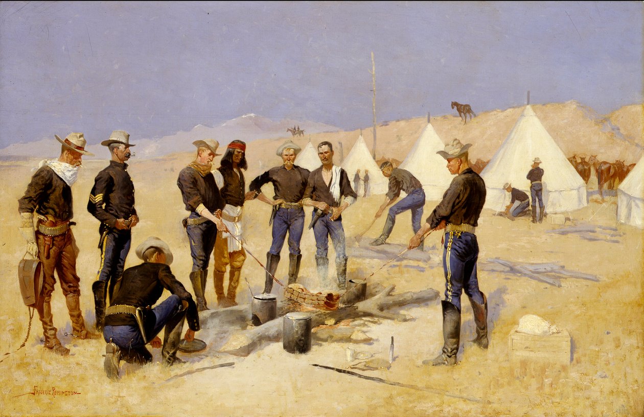 Pečení vánočního hovězího v jezdeckém táboře od Frederic Remington