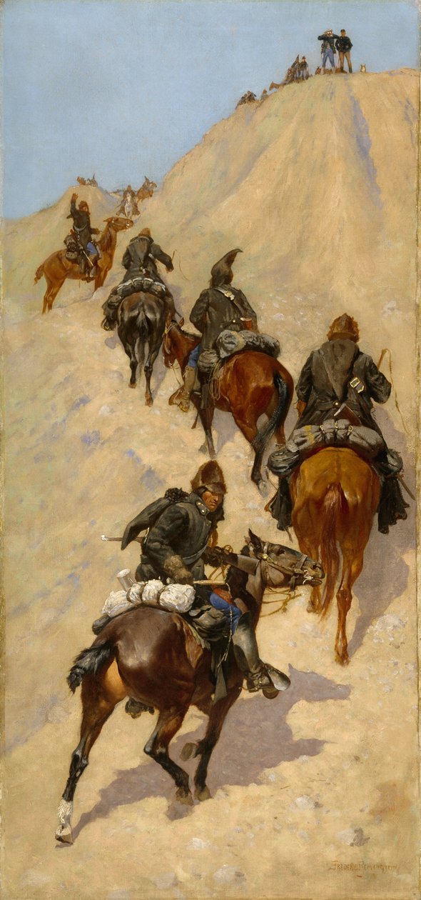 Skauti lezou na horu od Frederic Remington
