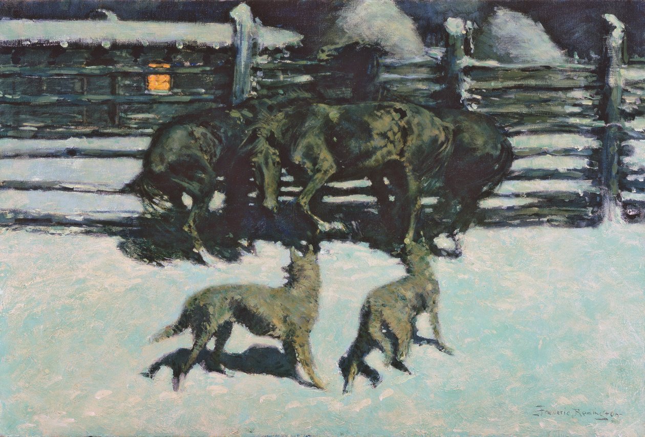 Volání o pomoc (V zátoce) c.1908 (olej na plátně) od Frederic Remington