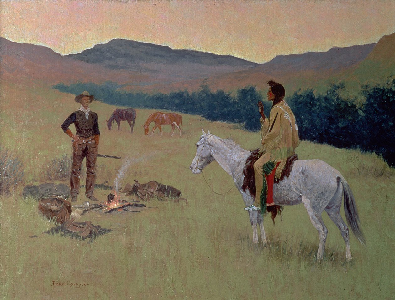 The Conversation, neboli pochybná společnost (olej na plátně) od Frederic Remington