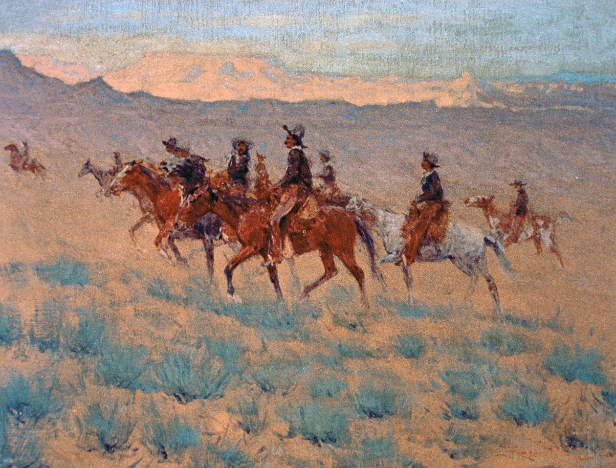 The Cowpunchers (akvarel na papíře) od Frederic Remington