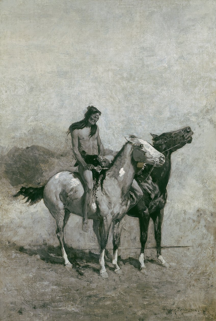 Požírač ohně zasypal svou oběť přes svého poníka, kolem roku 1900 od Frederic Remington