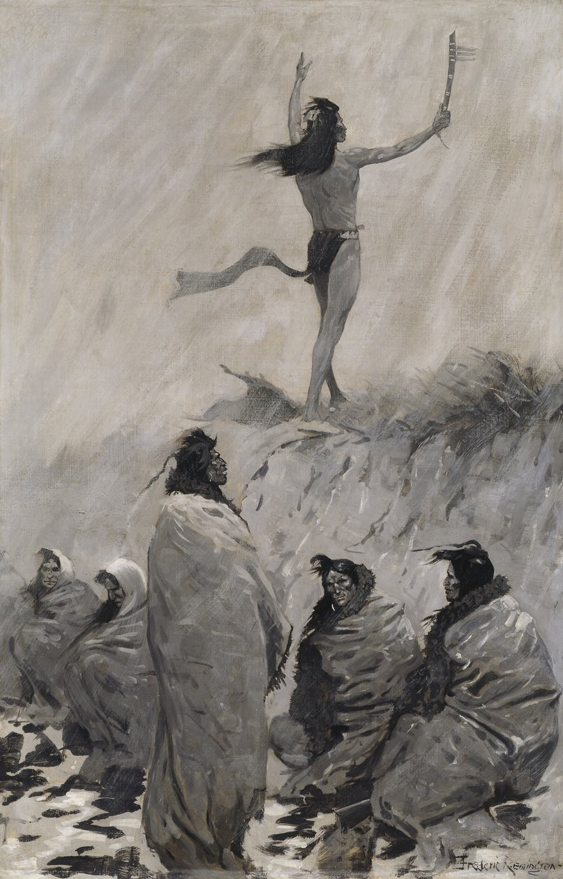 Požírač ohně zvedl ruce k hromovému ptáku od Frederic Remington