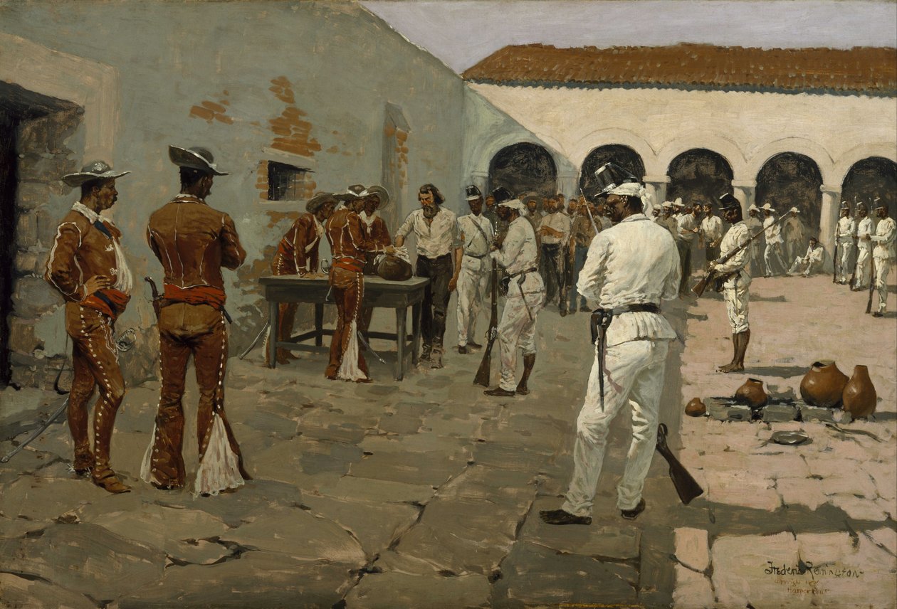 Expedice Mier:  (Vězni kreslí své fazole) od Frederic Remington