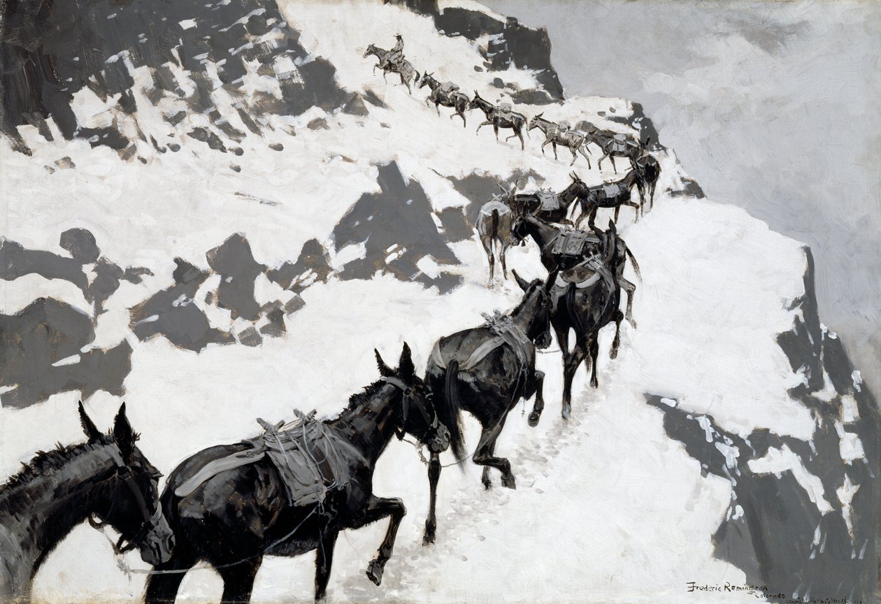 The Mule Pack (Red-Vlak mířící do Stříbrných dolů, Colorado) 1901 od Frederic Remington
