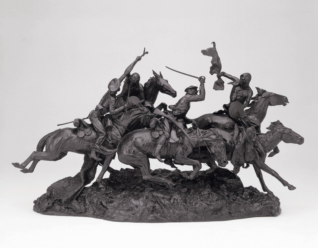 The Old Dragoons of 1850, model 1905, lit 1905-09 (bronz s černou patinou) od Frederic Remington
