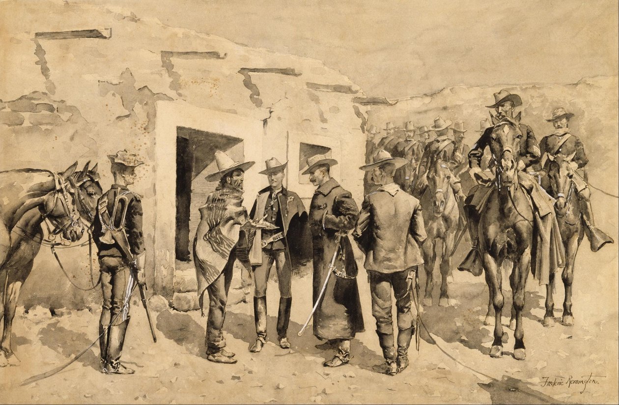 Americká kavalerie pronásleduje Garzovy muže na řece Rio Grande od Frederic Remington