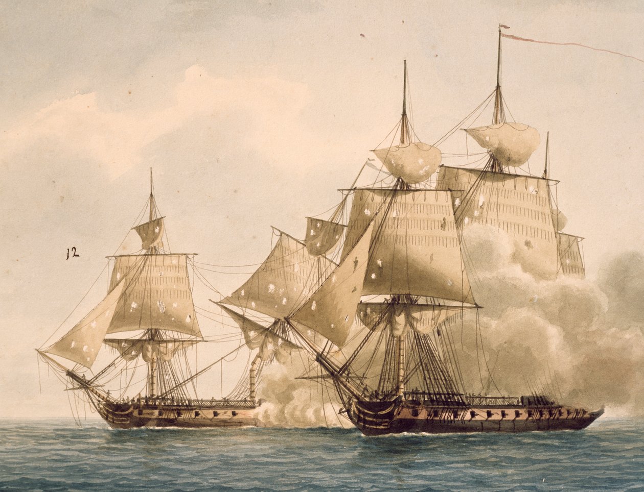 Boj mezi francouzskou fregatou Amazon a britskou fregatou Santa Margherita v Chesapeake Bay, 29. července od Frederic Roux