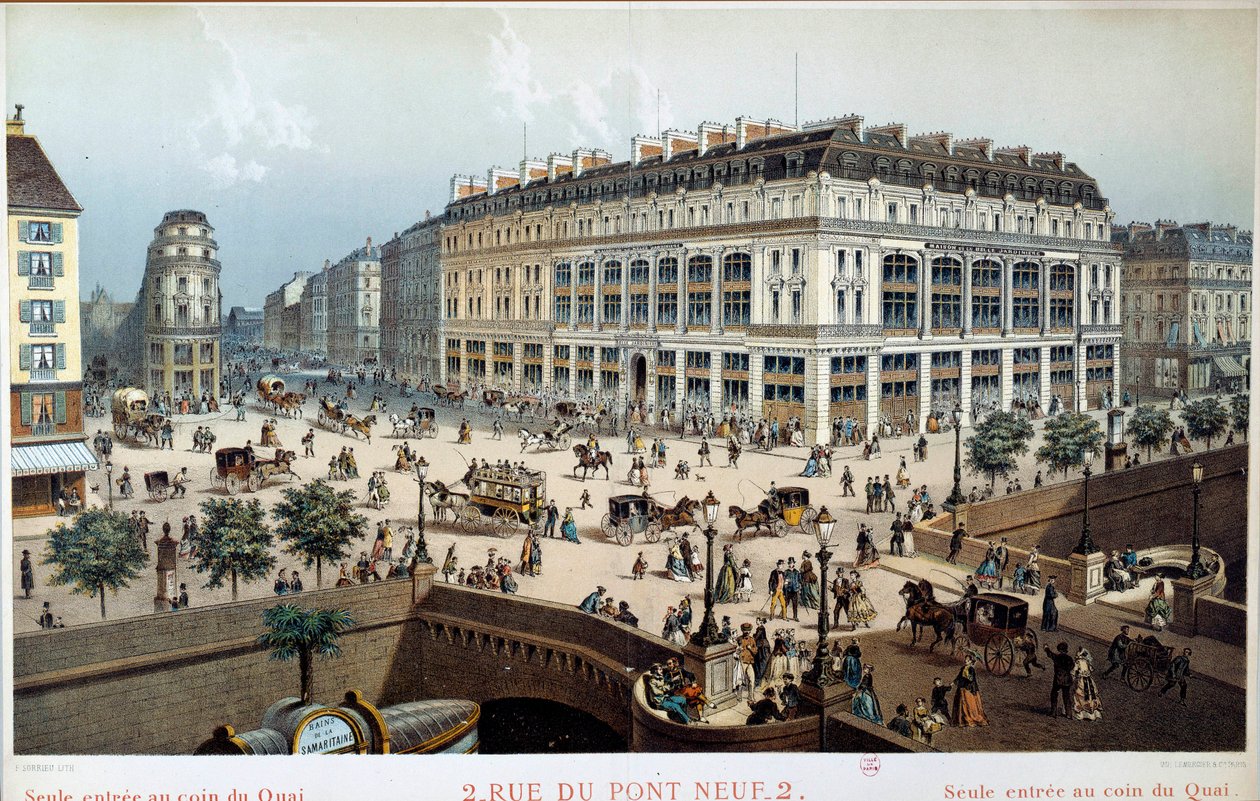 Vnější pohled na La Belle Jardiniere, rue du pont neuf v Paříži v 19. století. Rytina Frederica Sorrieu (1807 -?) od Frederic Sorrieu