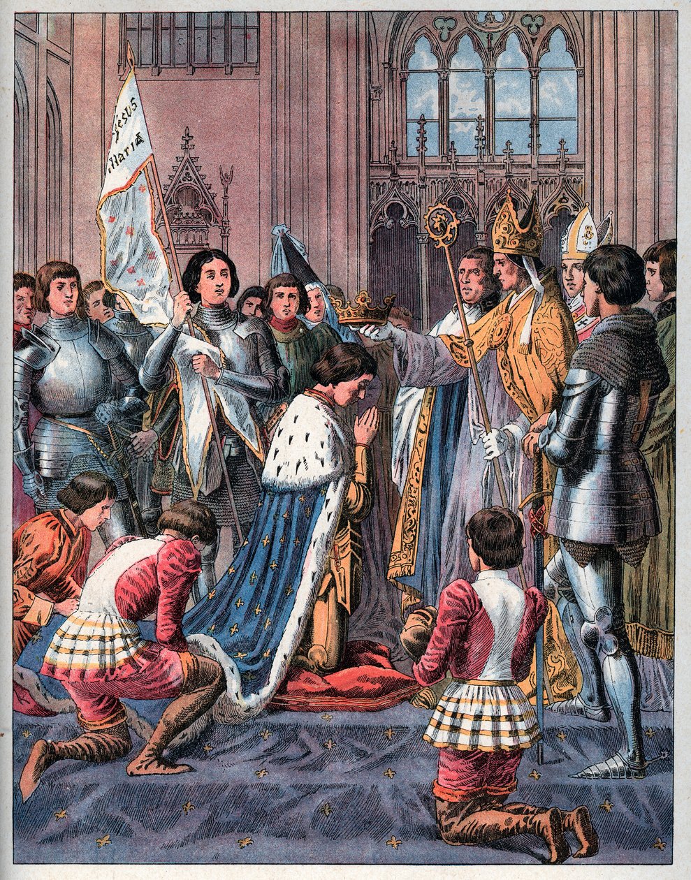 Johanka z Arku se 17. července 1429 v Remeši účastní korunovačního ceremoniálu Karla VII. od Frederic Theodore Lix
