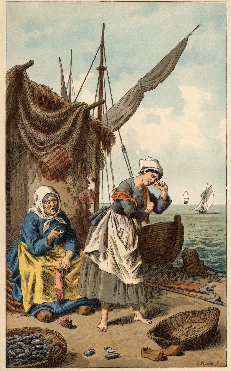 Populární píseň: „“ Lov mušlí““ Ilustrace Frederic Theodore Lix (1830-1897). Frontispis „Dětské písně a obchůzky provincií Francie“ od Frederic Theodore Lix