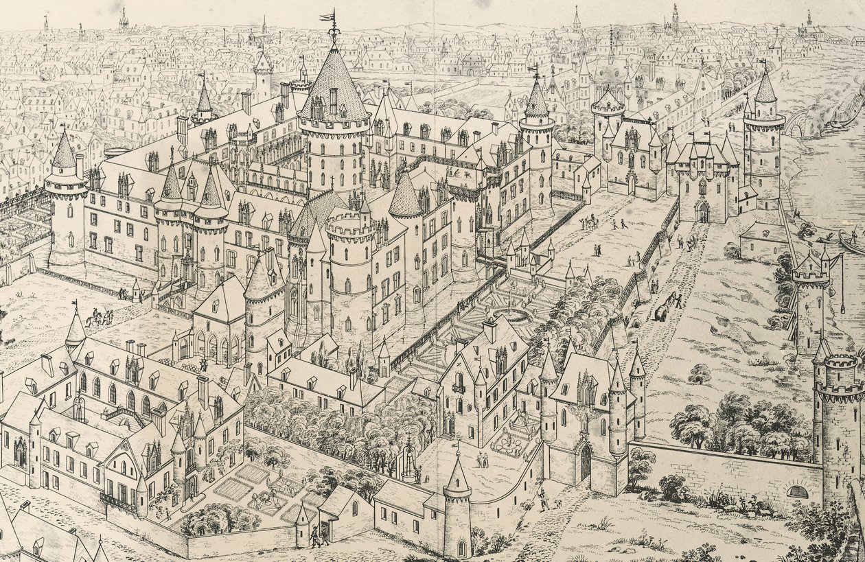 Louvre v Paříži v době Karla V., Wise (14. století), kresba Frederika de Claraca (1777-1847), Francie od Frederic de Clarac