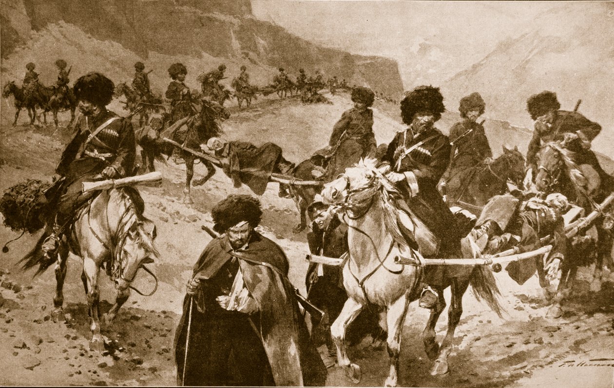 Kozácký sanitní konvoj v horách Kavkazu, 1914-1919 od Frederic de Haenen
